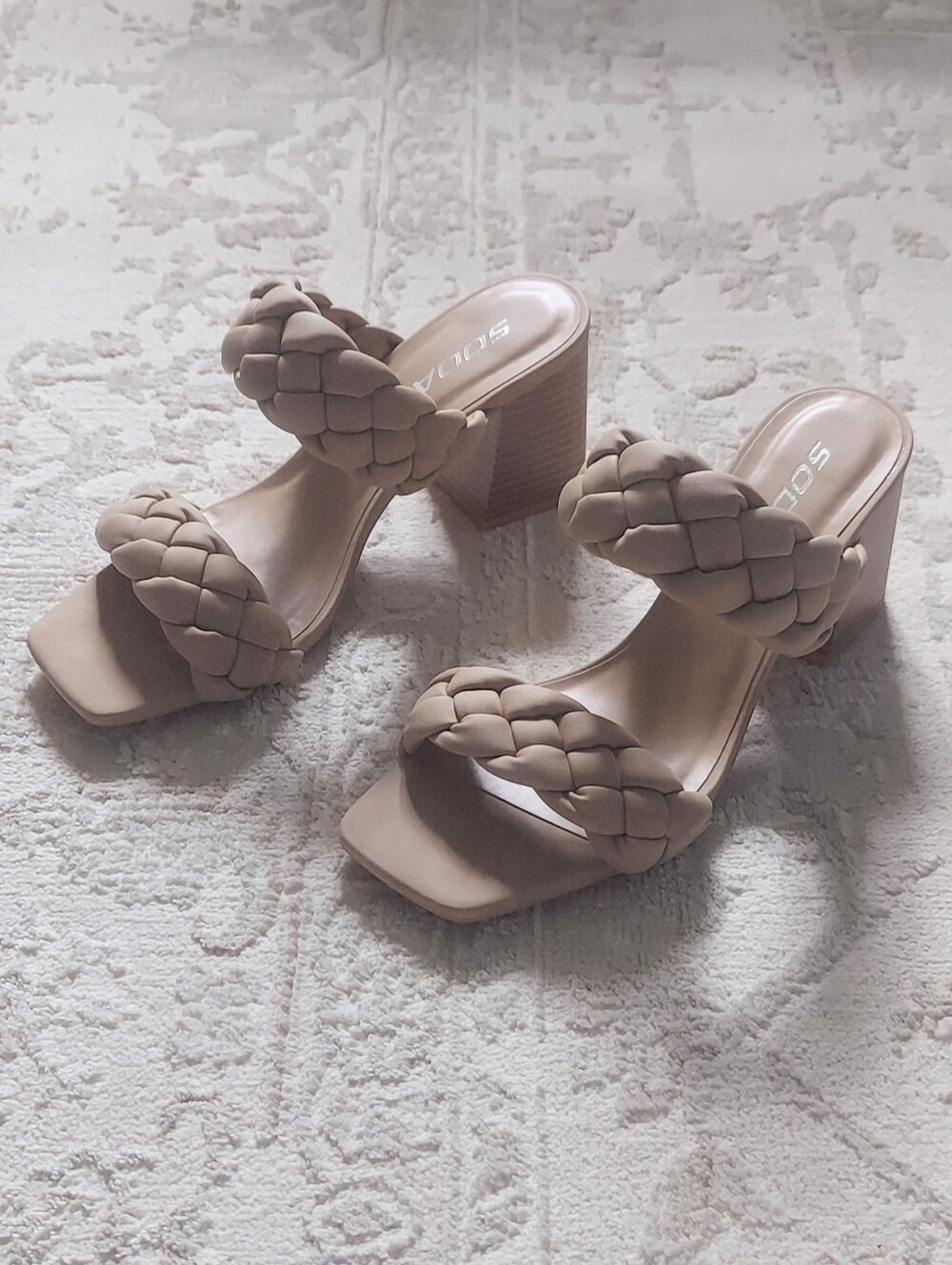 Soda Taupe Braided Double-Strap Block Heel Sandal NWT 8M